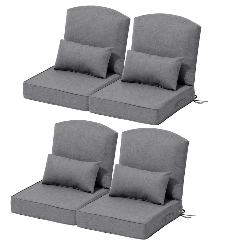 24 x 24 x 5.5 in Patio Premium Fabric Outdoor Seat Cushions Set (Seat & Back) with Pillow - LightGrey - 4PC