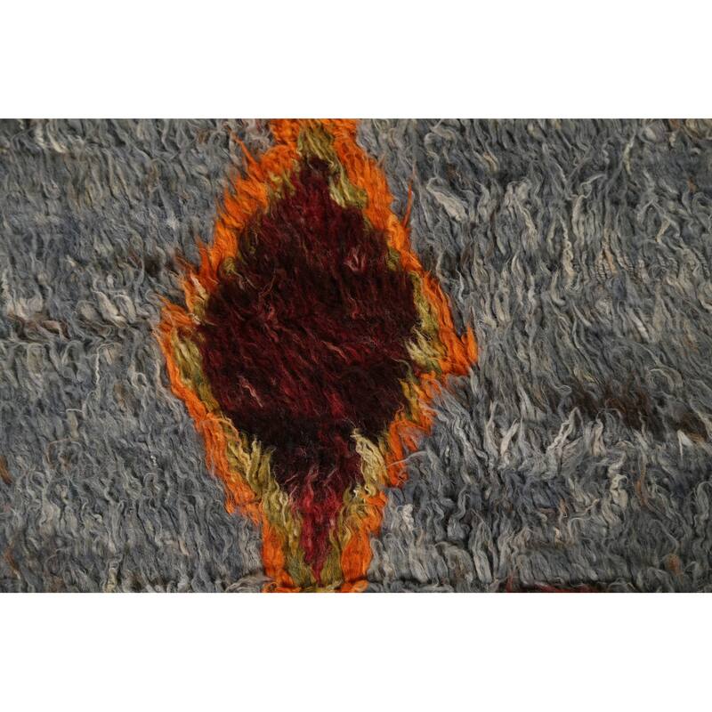 Hand Knotted Oriental 100% Wool Carpet Modern Tribal Navy Blue & Blues Moroccan Area Rug - 9' 9'' X 6' 4''