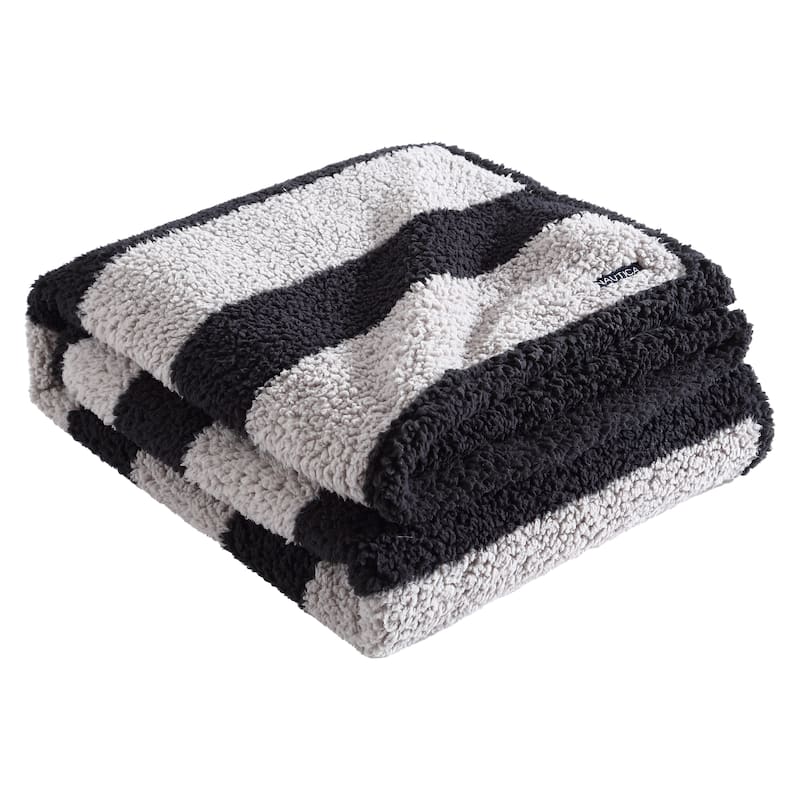 Nautica Lawndale Ultra Soft Plush Sherpa Striped Throw Blanket