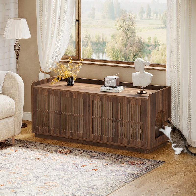 55-Inch Extra Large Cat Litter Box Enclosure with 2 Cabinets - Dark Brown