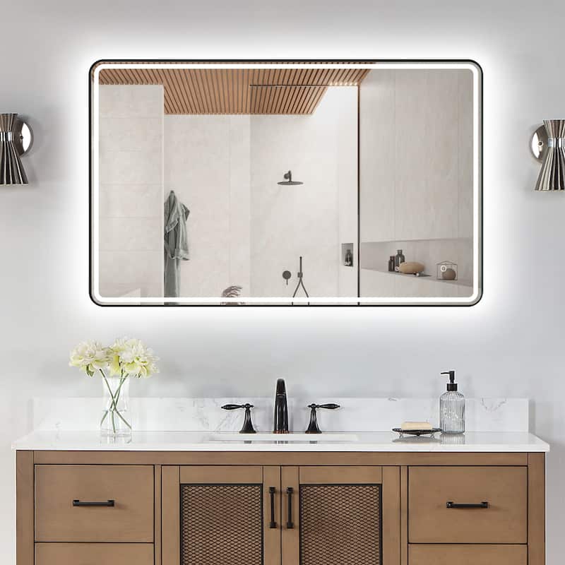 Altair Viaggi Rectangle Framed LED Lighted Wall Mirror - 48 in. - Black