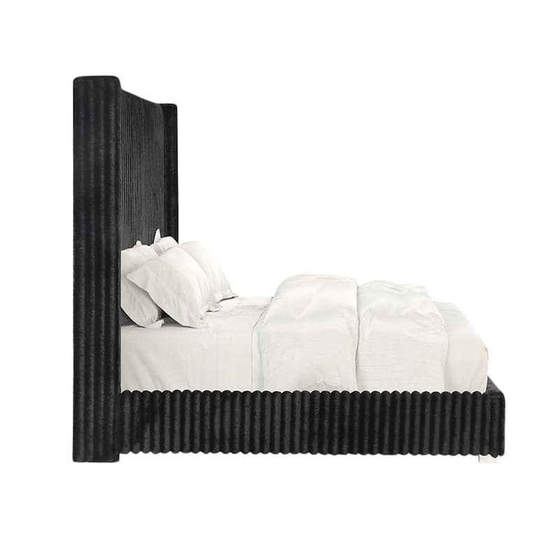 Chenille Fabric Upholstered Twin Bed with Wingback Headboard