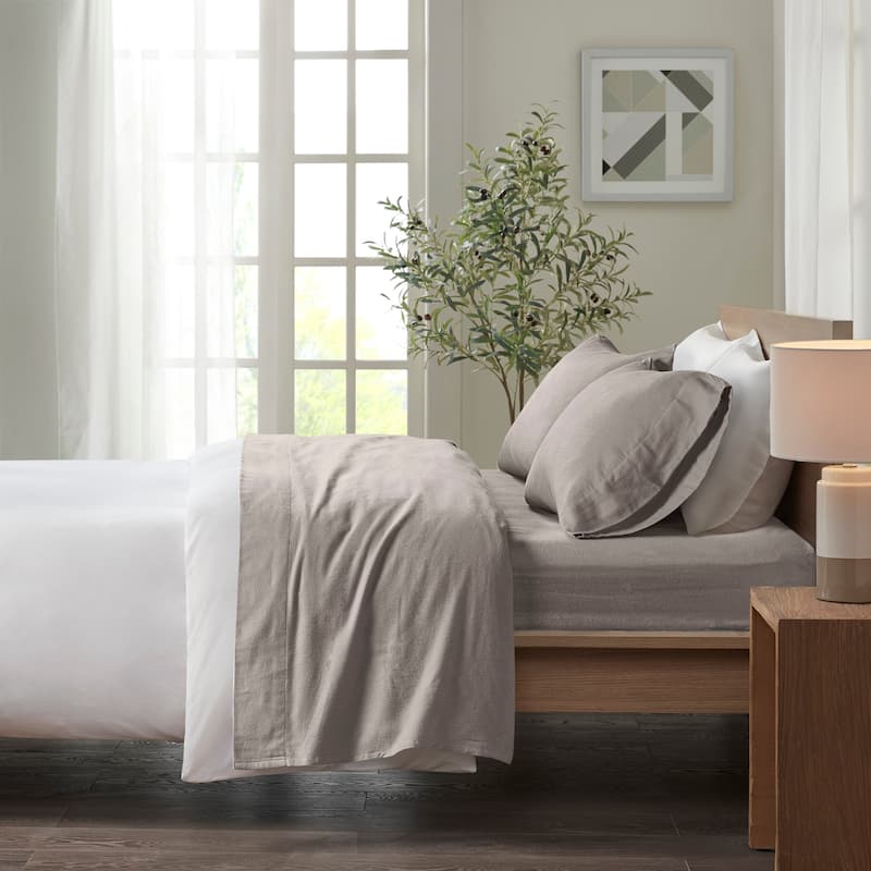 Madison Park Cozy Cotton Flannel Printed Sheet Set - Twin - Grey Solid