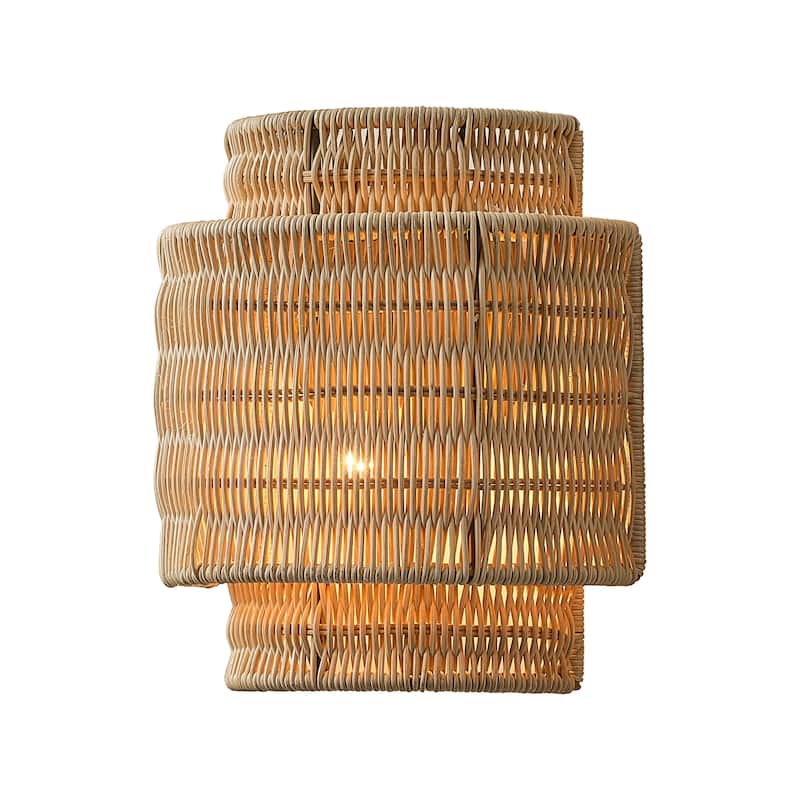1-Light Bohemian Hand-Woven Rattan Wall Sconce Lighting