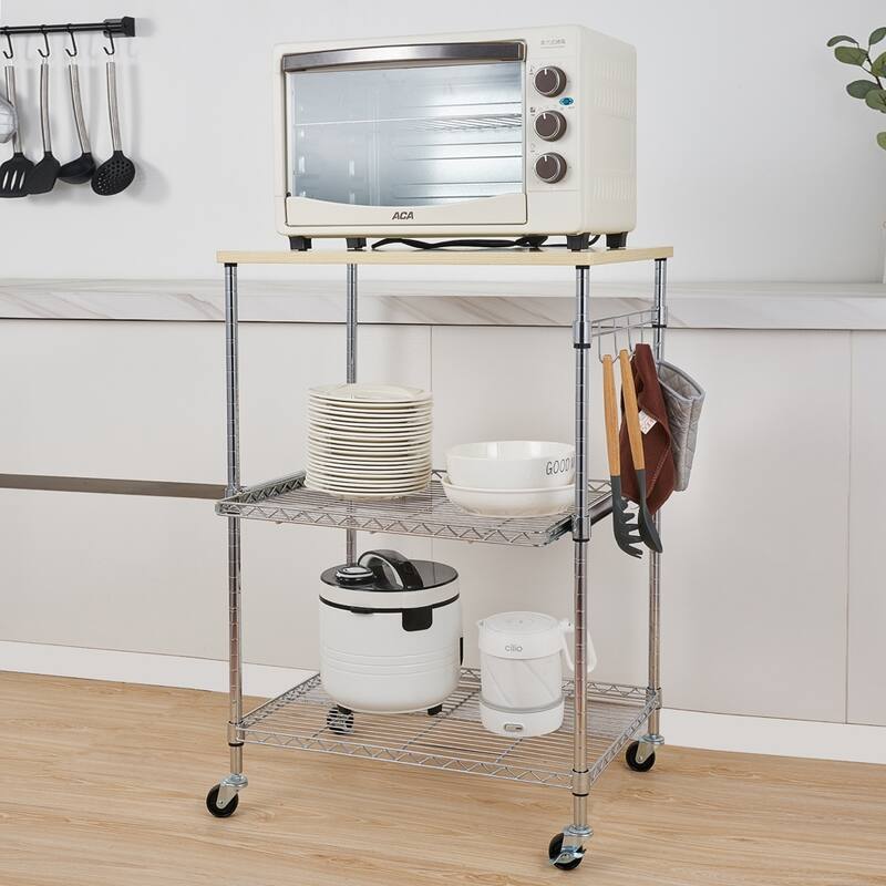 3-Tier Wire Rolling Kitchen Cart Silver