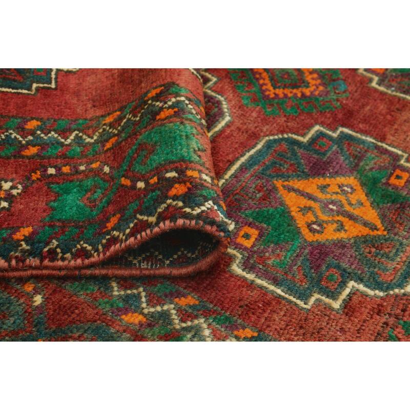 Fine Vintage Distressed Aldric Red/Green Runner - 3'4" x 5'10"