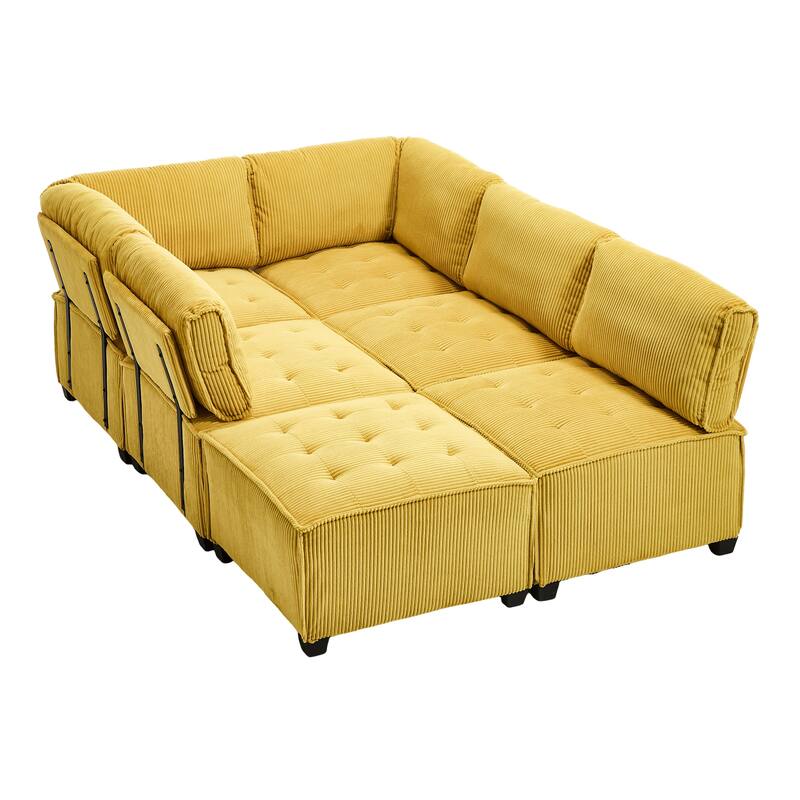 Ergonomic Lounge Modular Couch Corduroy Sectional Sofa with Deep Seat Ottoman Chaise and High-Rebound Thick Cushions