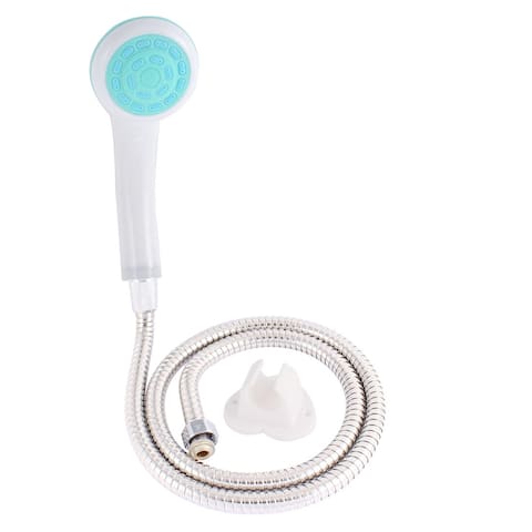 Bathroom White Adjustable Shower Head Spray Silver Tone Hose w Holder - Blue,White,Silver Tone