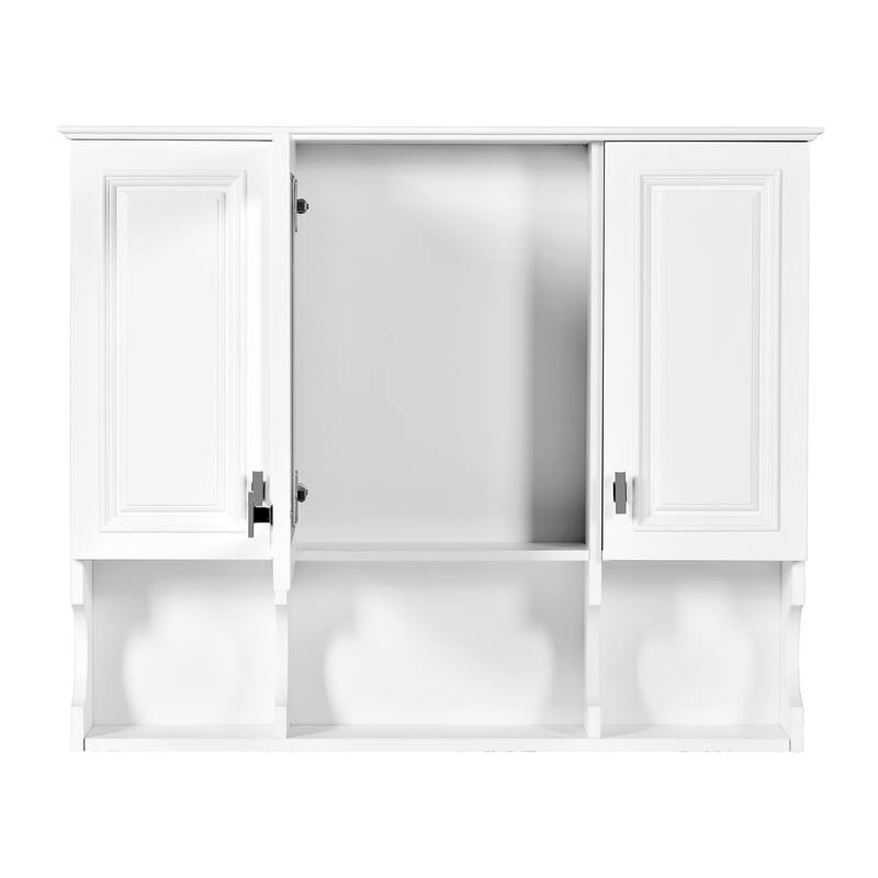 GDFStudio - Rivermont Modern Wall Mounted Bathroom Medicine Cabinet with Mirror and Open Shelves - 35'' x 28''