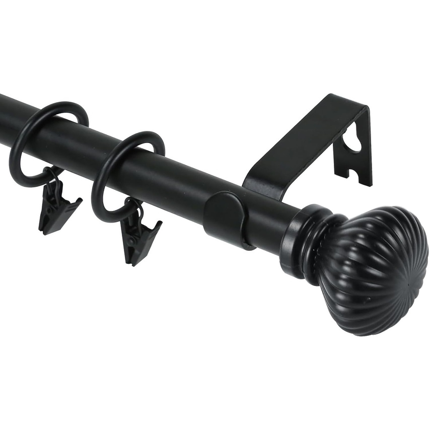 Modern Fluted Ball Adjustable Drapery Curtain Rod with Clip Rings