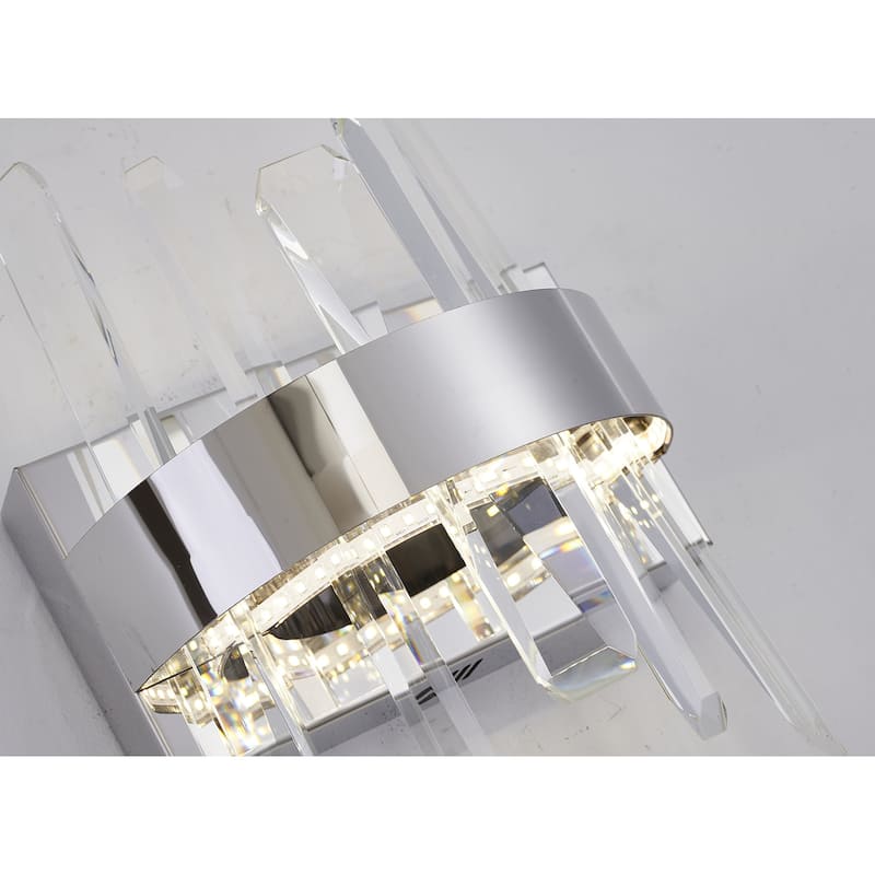 1-Light Chrome Stainless Steel LED Wall Sconce With Clear Crystal Accents