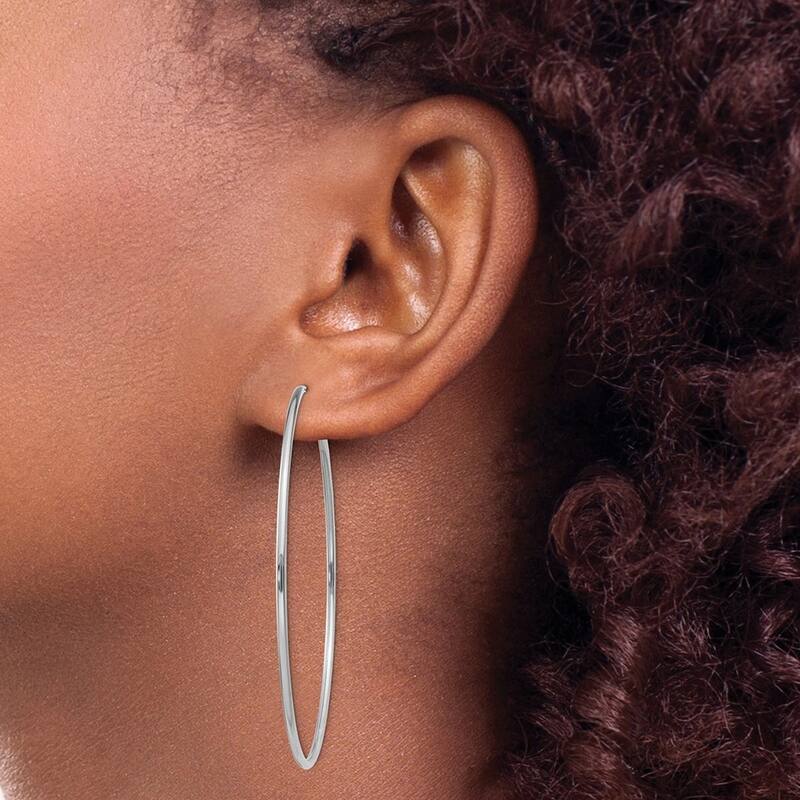 Curata 14k White Gold tube 56x1.5mm Polished Endless Hoop Earrings
