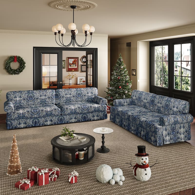 Homy Casa 3/4-Seater Chenille Cloud Sofa with Rolled Arms & Pleated Skirt, Extra Deep Seat, Multiple Colors - 7 - BU