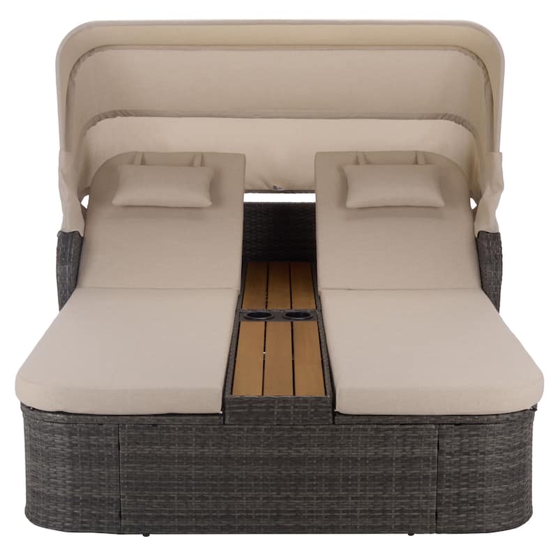 SAFAVIEH Outdoor Living Victoria Double Daybed - 65"W x 82"D x 56"H - Grey Brown/Taupe