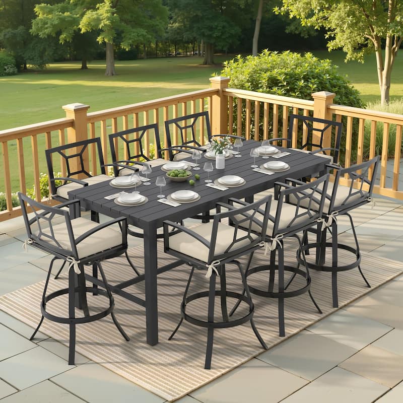 Outdoor Premium All-Aluminum Bar Height Bar Stools with Sunbrella Cushions - Canvas Antique Beige - 8PC