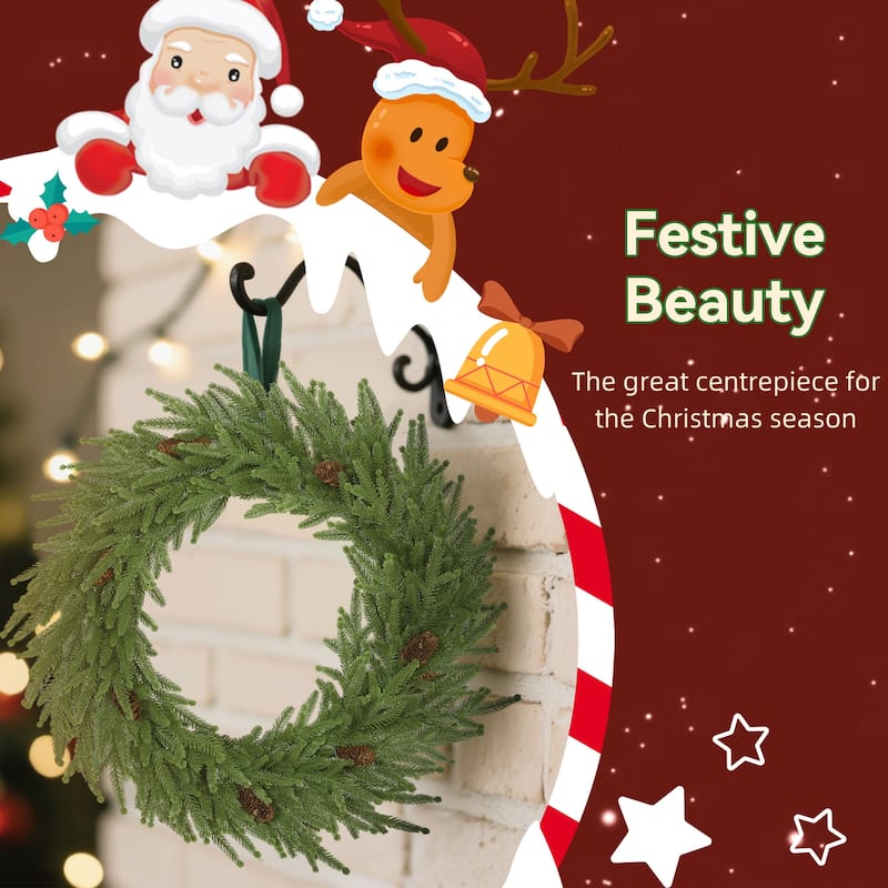 HOMCOM 24in Xmas Wreath: Pine Cones, 88 Branches, Artificial Norfolk Pine, Indoor Decor