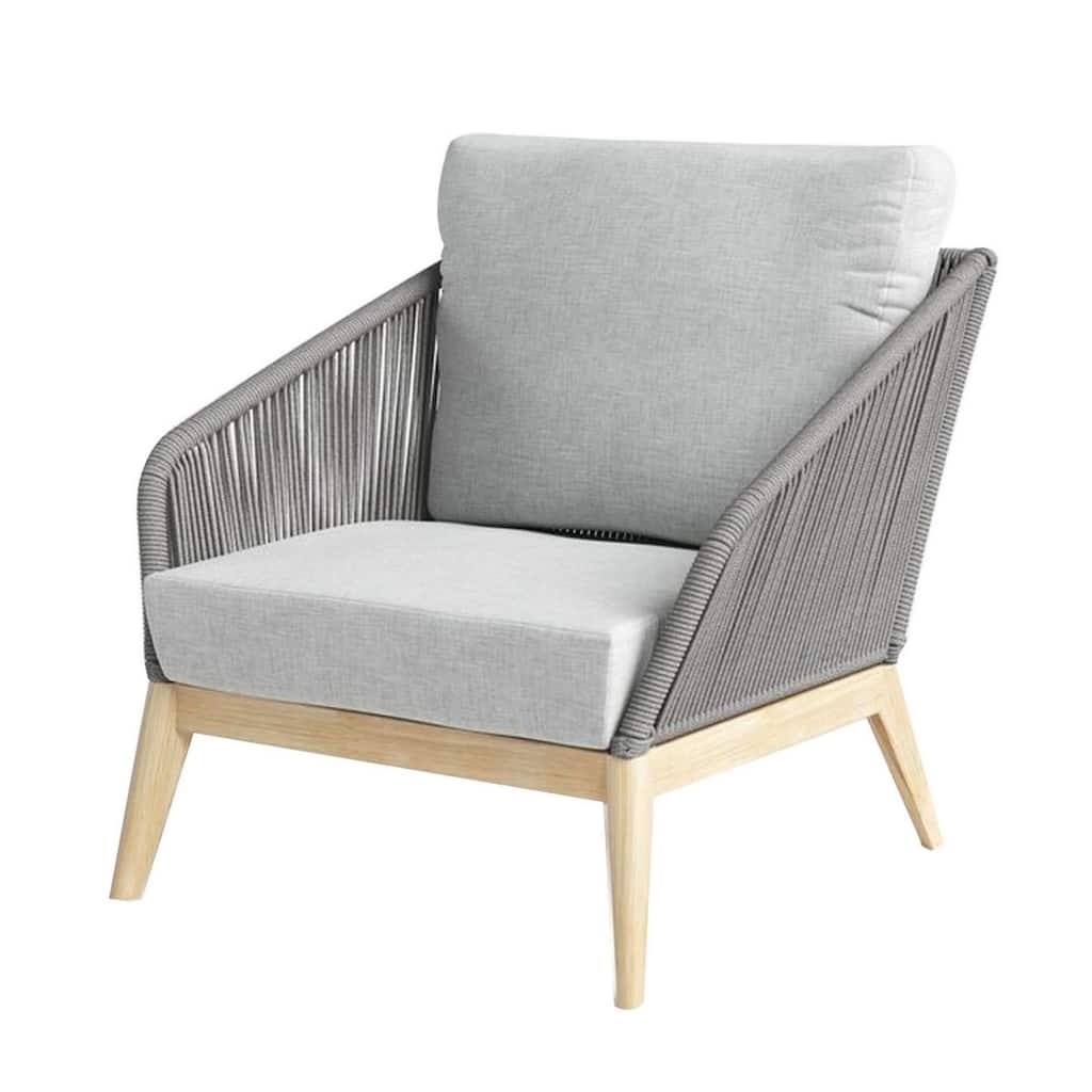 Dexi 30 Inch Patio Sofa Chair, Fade Resistant Fabric Cushions, Gray Rope