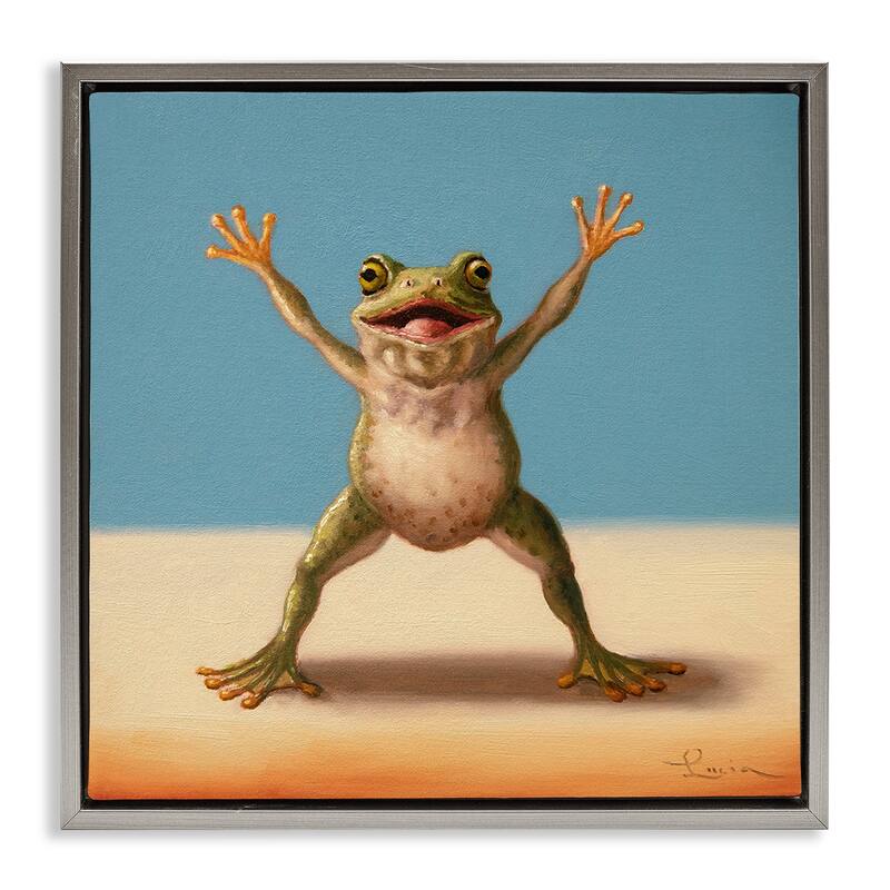 Stupell Motivational Exercise Frog Framed Floater Canvas Wall Art Design By Lucia Heffernan - 25 x 25 - Grey
