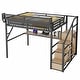preview thumbnail 24 of 26, Loft Bed with Desk and Charging Station, Metal Loft Bed with Stairs and Light for Kids and Teens