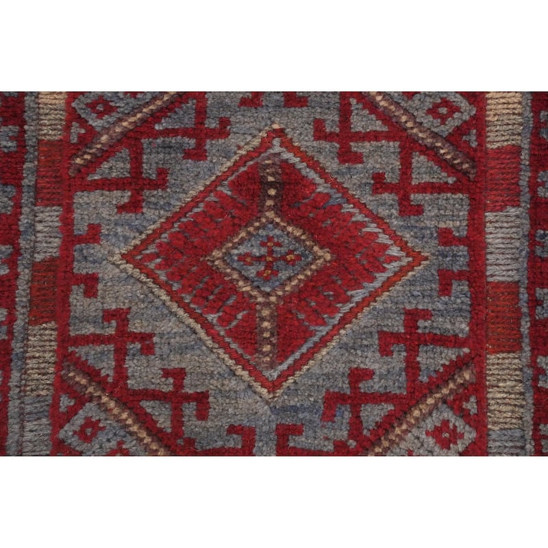 Hand Knotted Oriental 100% Wool Carpet Traditional Tribal Navy Blue & Blues Balouch Runner Rug - 8' 8'' X 1' 11''