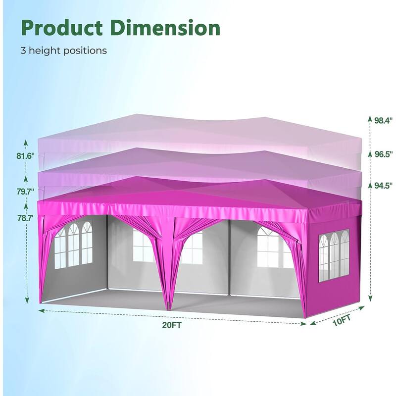 10 x 20 Pop Up Canopy Tent with 6 Sidewalls, Portable Party Canopy with 6 Weight Bag