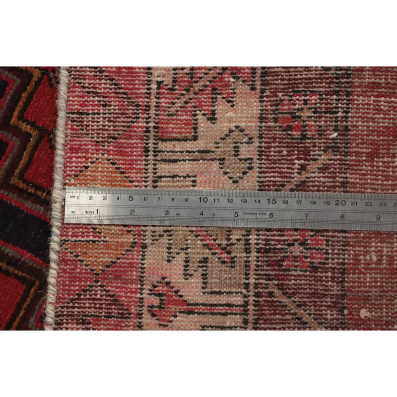 Hand Knotted Oriental 100% Wool Carpet Traditional Geometric Red Ardebil Runner Rug - 10' 6'' X 3' 8''