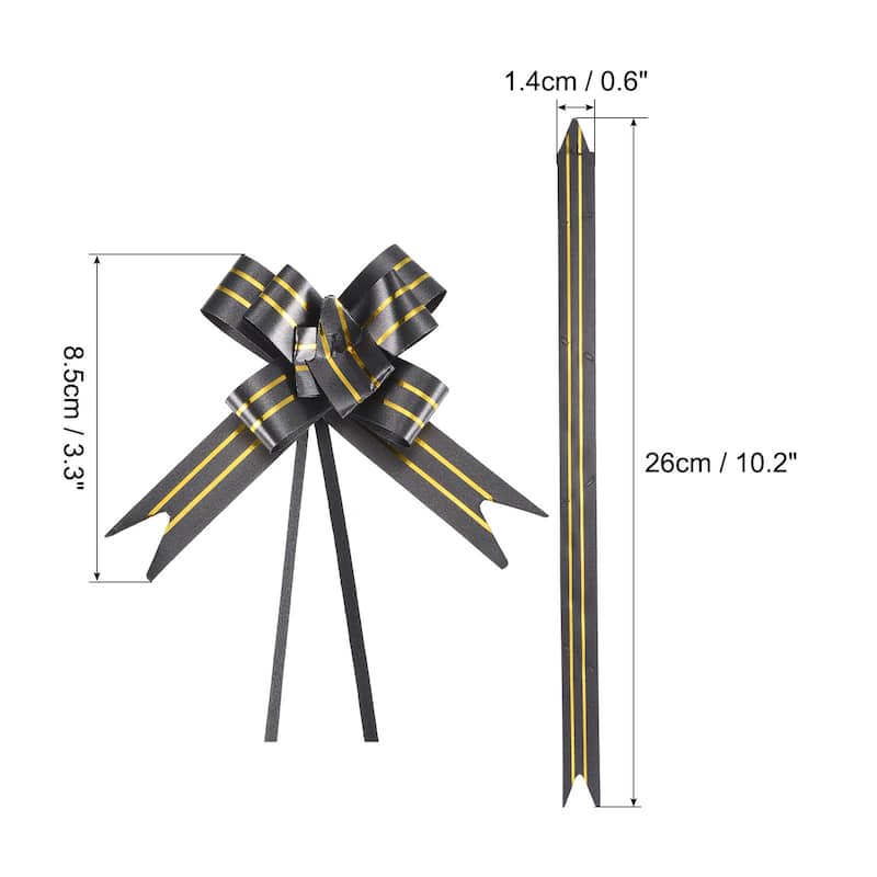 100Pcs 3.3inch Pull Bows Gift Wrapping Pull Bow Gold Thread Style - Black