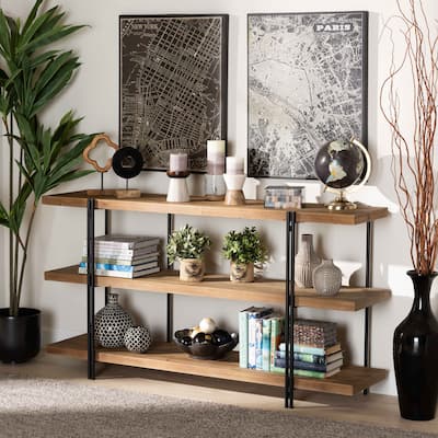 Tarah Brown Finished Wood and Black Finished Metal Console Table