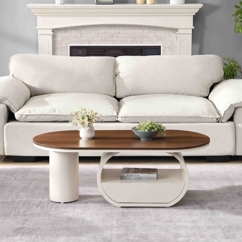 47.24'' Modern Luxury Oval Coffee Table with Storage Drawer for Living Room