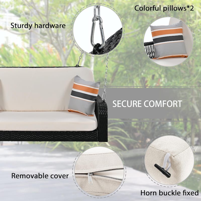 2-Seater Wicker Porch Swing with Hanging Chains
