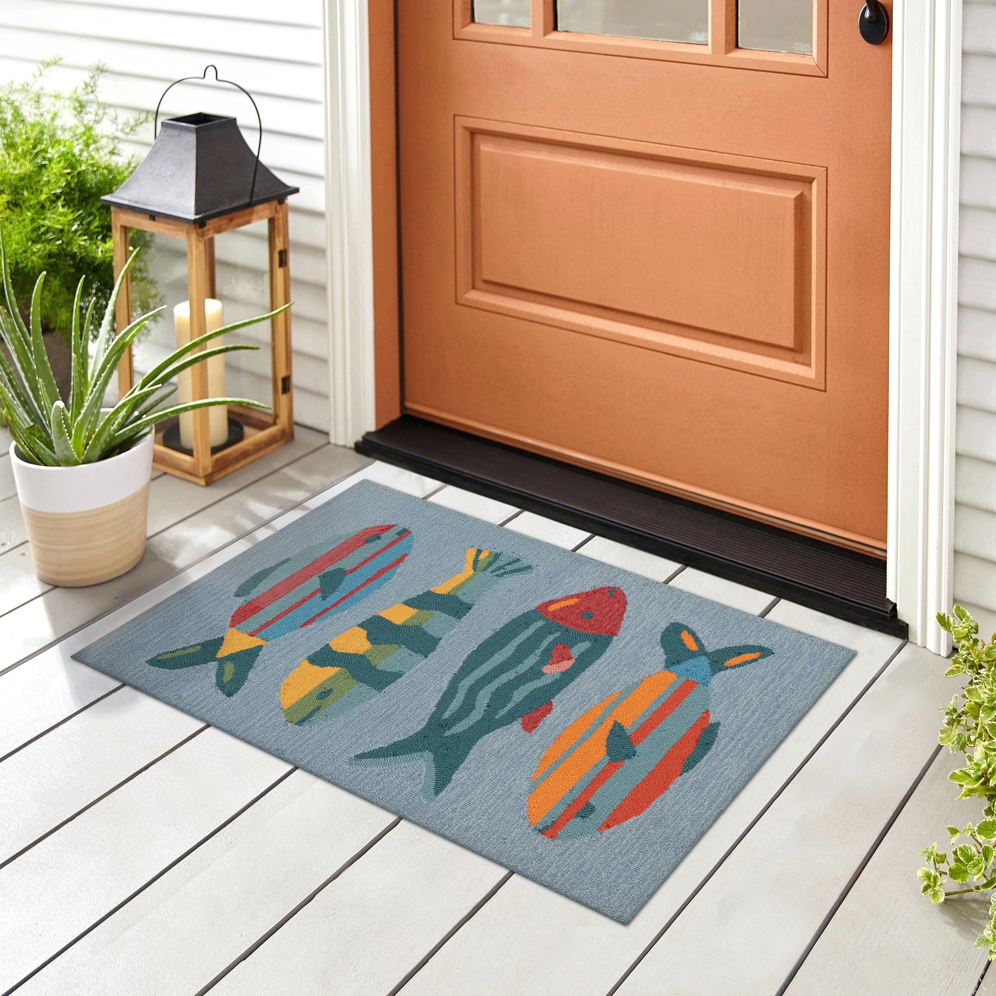 Lush Decor Frontporch Fishes Indoor/Outdoor Rug