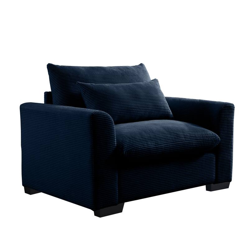 Corduroy Deep Seat Single Sofa Chair, Ergonomic Upholstered Lounge Accent Chair, Reading Armchair with Waist Pillow