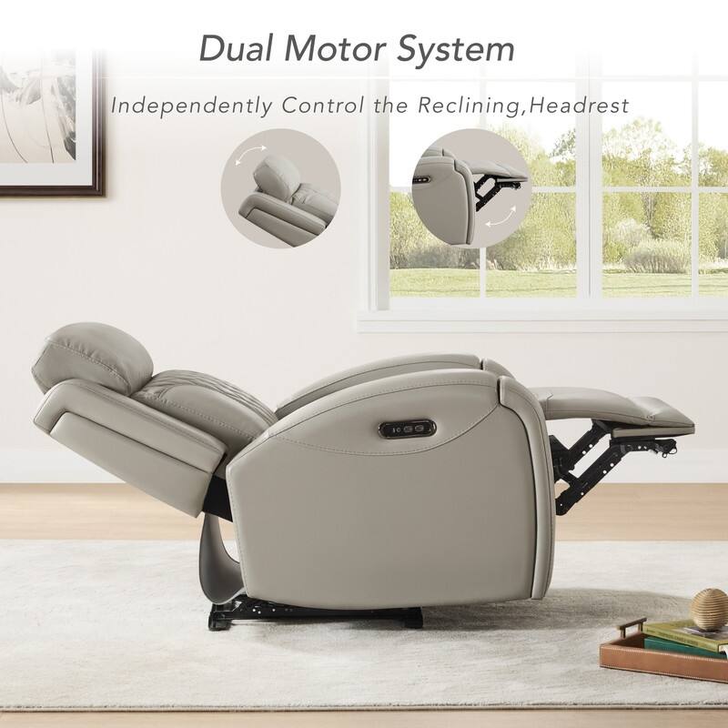 Spruce & Spring Leather Dual-Motor Power Lay Flat Recliner with Power Headrest
