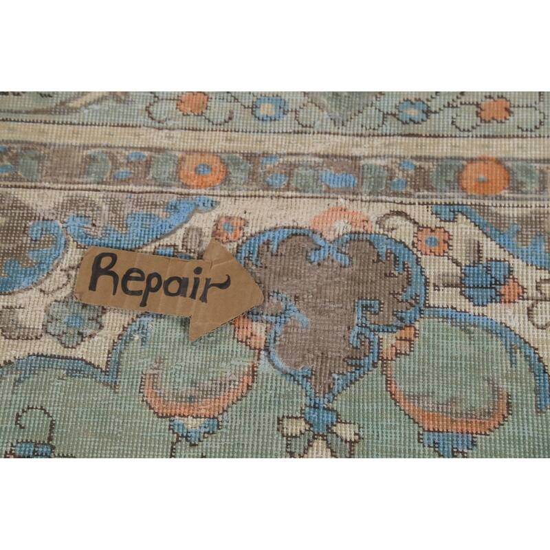 Turquoise Green Tabriz Persian Vintage Area Rug Handmade Wool Carpet - 6'8"x 9'6"