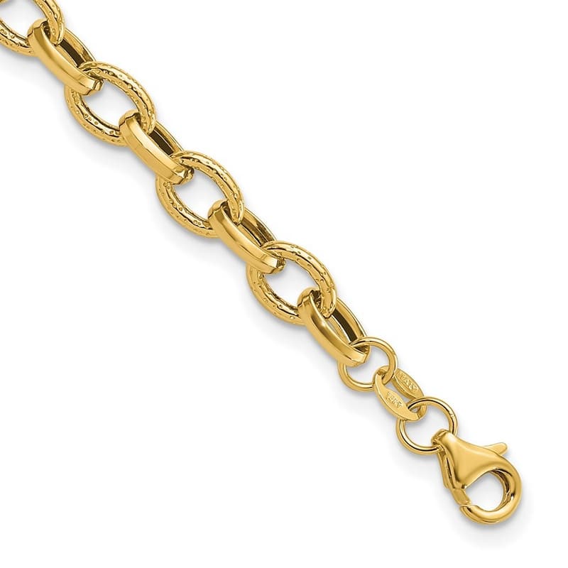Curata 14k Yellow Gold 7.25" 5.5mm Polished and Textured Large Rolo Link Bracelet