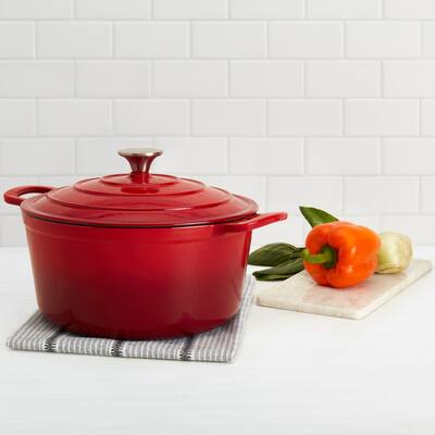 Epicurious 6QT Enamel Cast Iron Covered Round Dutch Oven - Red