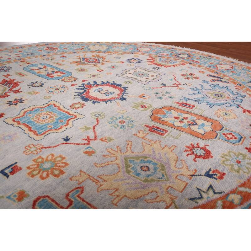Oushak Indian Round Rug Hand-Knotted Wool Carpet - 8'10"x 9'1"
