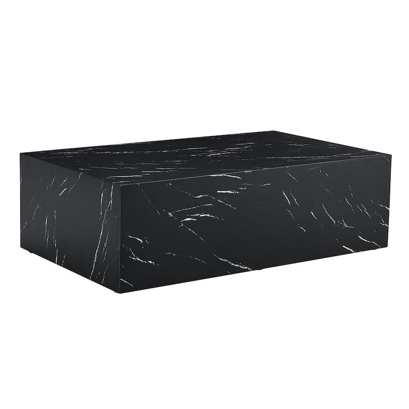 Roomfitters Black Marble MDF Coffee Table, 39.3"x23.6"x11.8" Modern Rectangular Accent Table for Living Room