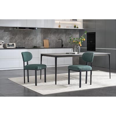 Modern Dining Room Chairs, Mid-Century Upholstered Boucle Kitchen Dining Chairs with Black Metal Legs