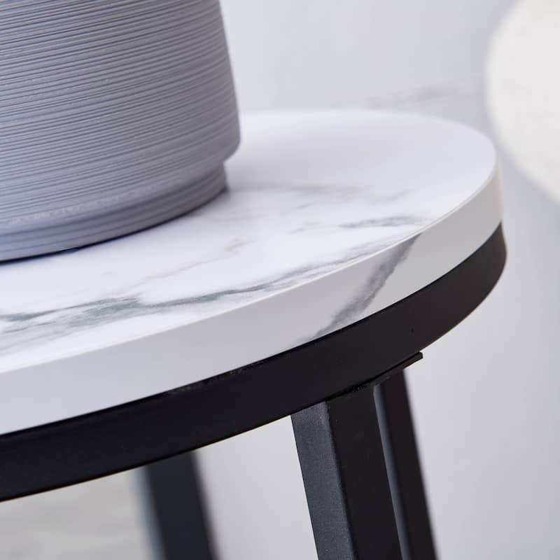 Modern Side Table with Faux Marble MDF Top - Black