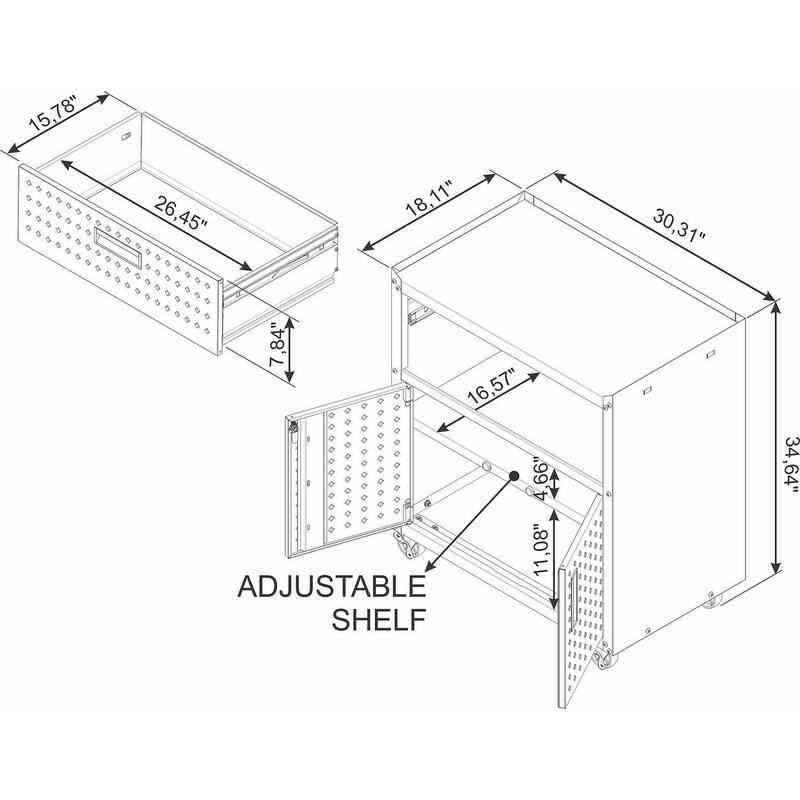 Fortress 31.5" Mobile Garage Cabinet with Drawer and Shelves