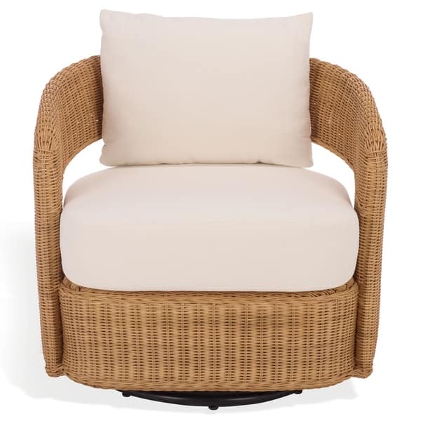 slide 2 of 11, SAFAVIEH Couture Leanna Rattan Swivel Chair - 31"W x 30"D x 29"H Natural/White