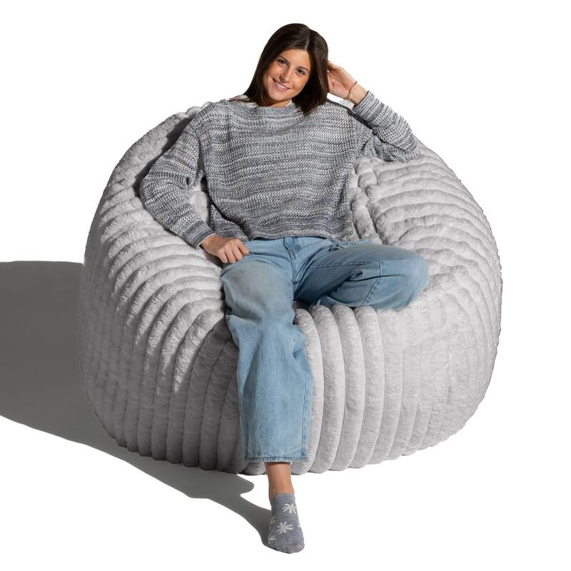 Jaxx Saxx 5 Foot Large Bean Bag Chair w/ Removable Cover for Adults, Mondo Fur - Grey