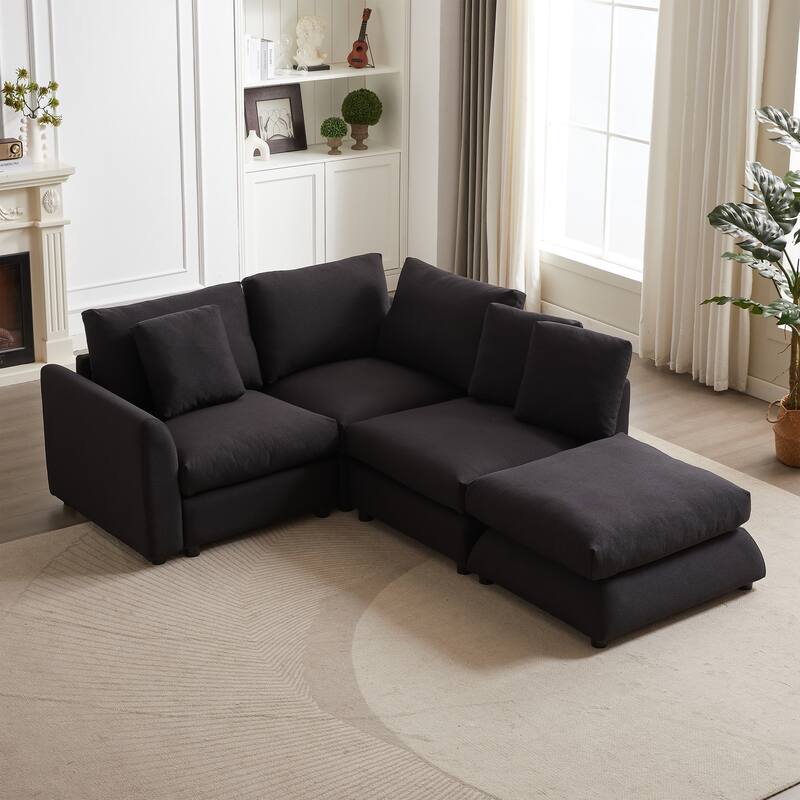 102.2" Fabric L-Shaped Modular Sleeper Sectional Sofa with Ottoman