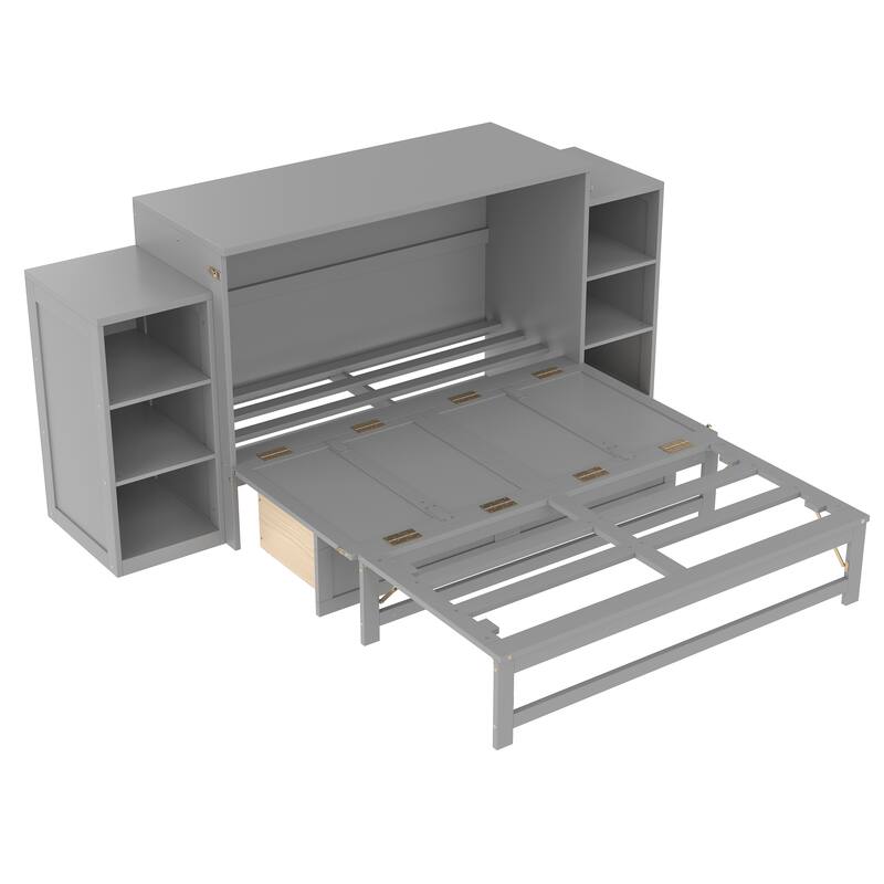 Full Size Murphy Wall Bed with Storage Drawers & Shelves, Space-Saving Design for Guest Room, Studio Apartment & Small Spaces