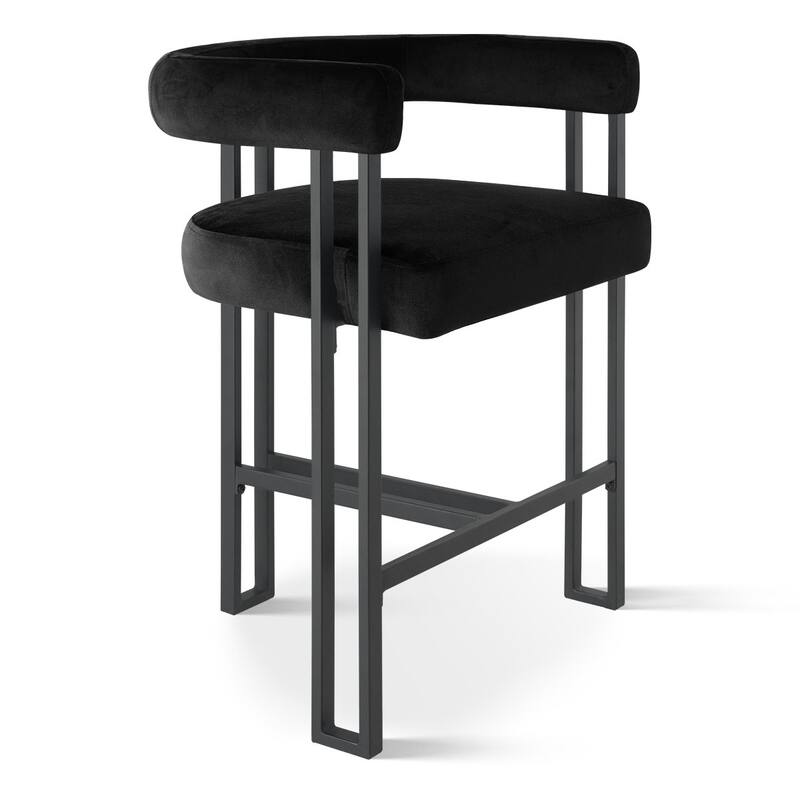 24" Seat Height Upholstered Velvet Solid back Counter Stool (Set of 2)