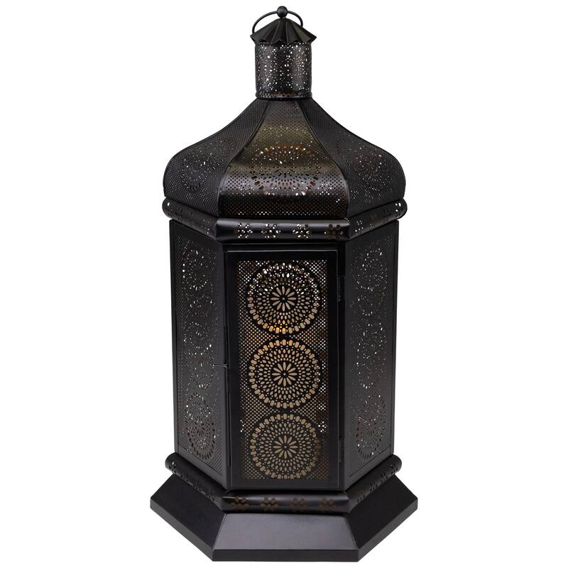 Moroccan Style Pillar Candle Table Lantern - 21.5" - Black and Gold