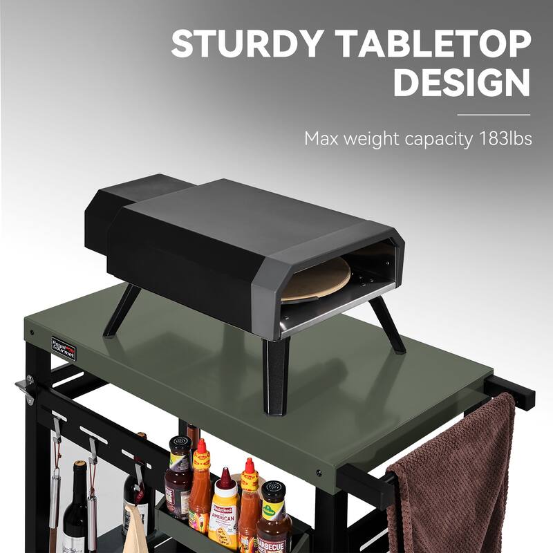 Royal Gourmet Double-Tier Dining Cart with Olive Green Top - N/A