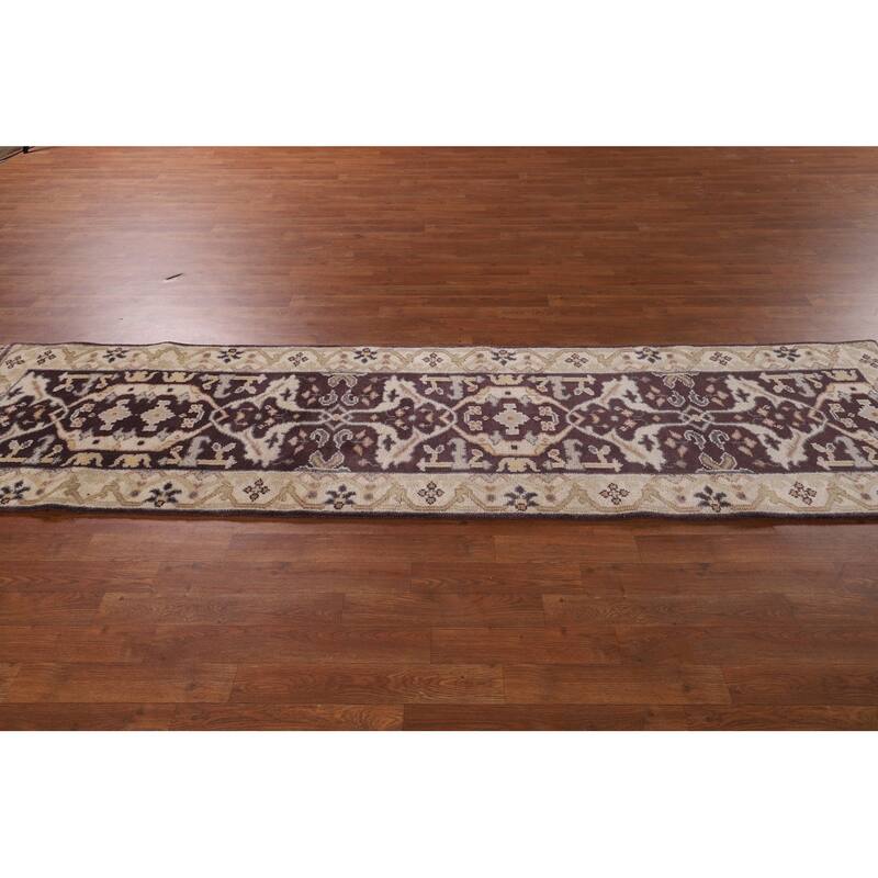 Oushak Indian Runner Rug Hand-Knotted Transitional Wool Carpet - 2'6" x 9'11"