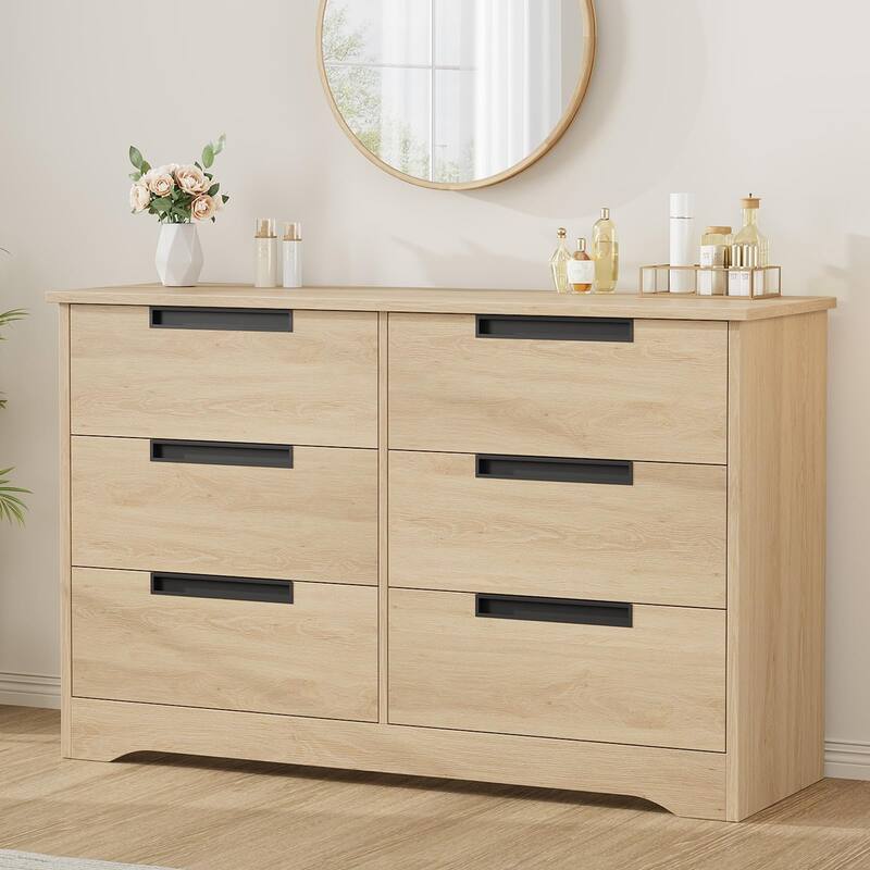 6/7 Drawer Dresser for Bedroom, Wooden Chest of Drawers Double Dresser Organizer with Embedded Handles - 6-drawer - Natural